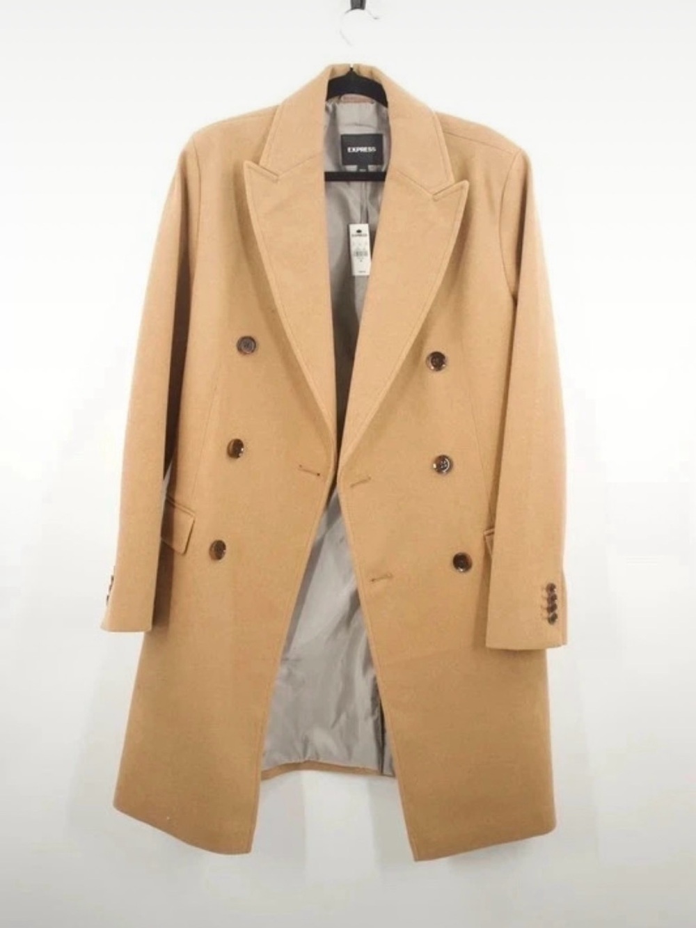 Express Camel Double-Breasted Pea Coat